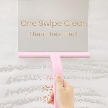 dancemoon JustHang Shower Squeegee for Glass Doors, All-one-Piece Silicone with Built-in Hook Design for Easy Hanging and Cleaning, 10 Inch Pink