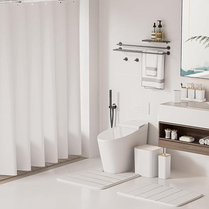 Bathroom Set - 25PC White Bathroom Set with Shower Curtain and Rugs, Bathroom Accessories Set, White Shower Curtain Set with Bathroom Trash Can