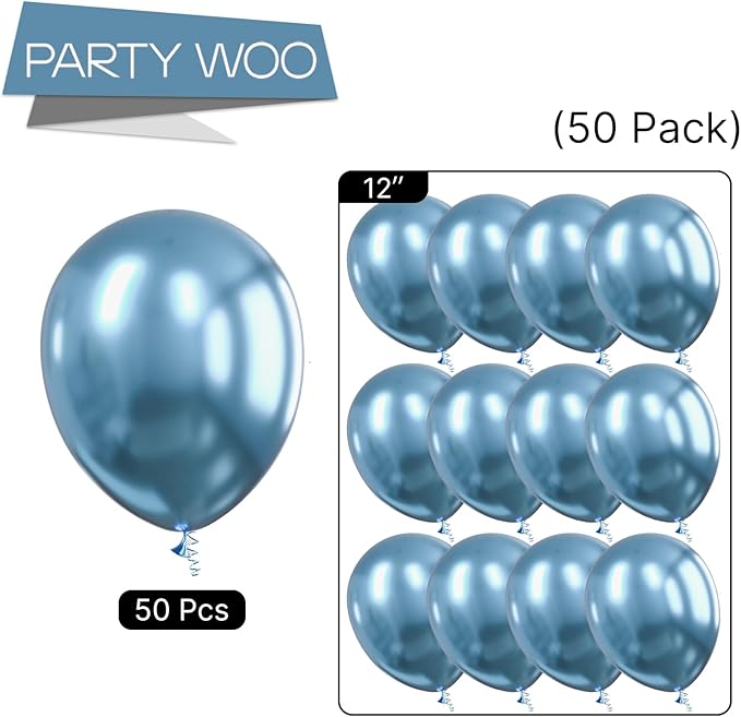 PartyWoo Metallic Blue Balloons, 50 pcs 12 Inch, Balloon Garland or Arch Decorations, Unisex, Birthday, Wedding