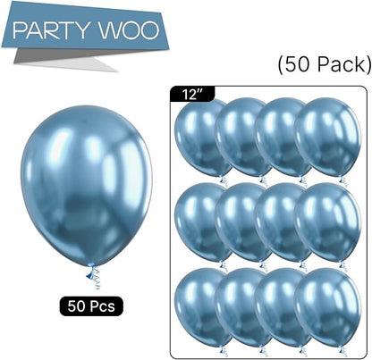 PartyWoo Metallic Blue Balloons, 50 pcs 12 Inch, Balloon Garland or Arch Decorations, Unisex, Birthday, Wedding