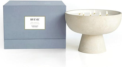 Blueme Balance Candle | White Lotus & Tea | 6 Wick - Refillable Wellness Candle with Essential Oils, Hand Finished & Poured Soy Wax Blend Ceramic Vessel, Natural Cotton Wicks | Giant 45 oz