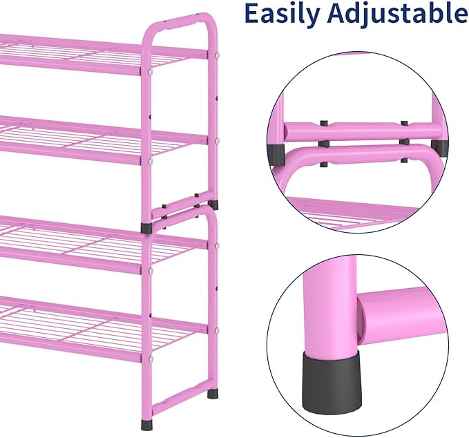 SUFAUY 33" Wide Shoe Rack for Closet, 2 Tier Metal Shoe Organizer Heavy Duty, Stackable, Pink