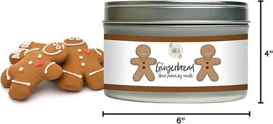 Aira Holiday Soy Candles - Organic, Kosher, Vegan, Tin Candle w/Therapeutic Grade Essential Oil Blends - Hand-Poured 100% Soy Candle Wax - Paraffin Free, Burns 60+ Hours - Gingerbread - 8 Ounces