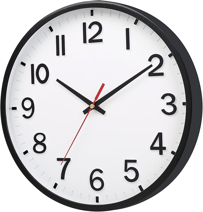Wall Clocks Battery Operated 12 inch Modern Wall Clock,Silent Non Ticking Wall Clock for Living Room Bedroom Kitchen Office Classroom Decor (White and Black)