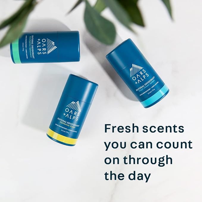 Oars + Alps Deodorant for Men & Women, Aluminum Free Deodorant for Men, Dermatologist Tested, Clean Ingredients, Non Toxic, Vegan, Long Lasting, Odor Protection, Fresh Ocean Splash, 3pk, 2.6oz
