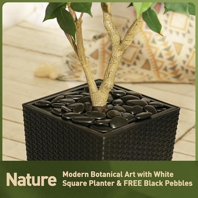 5ft Tall Artificial Ficus Tree in Black Planter with Pebbles | UV Resistant Faux Tree for Indoor & Outdoor | Realistic Floor Plant Decor for Home, Office (VN128)