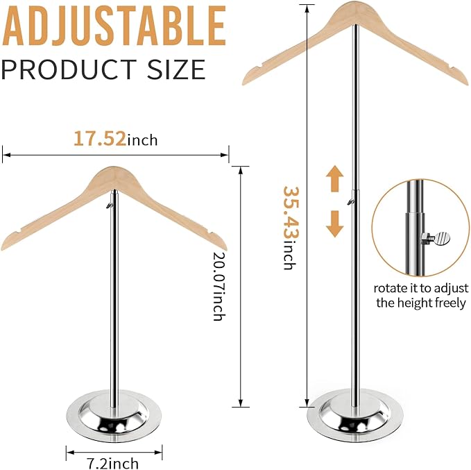 20-35 Inch Height Adjustable Shirt Display Stand, T Shirt Display Stand for Vendors, Shirts Rack for Clothing Dress Garment Coat Retail (Wooden-primary color, 10 Pcs)