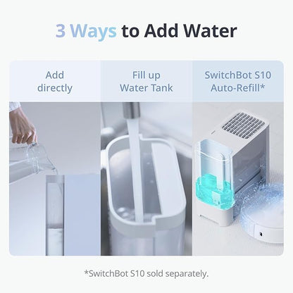 SwitchBot Evaporative Humidifier 4.5L, Auto-Refill with S10, 750ml/h, No Mist, No White Dust, Tap Water Fillable, Top Fill, Washable Filter, for Baby, Nursery, Plants, Work with Matter, HomeKit, Alexa