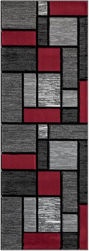 Sam's Sam's Rugs Ultra Soft Area Rug Hand Carved - Modern Abstract Design for Indoor Living Room & Bedroom - Stain Resistant, Easy to Clean - (5x7, Red)