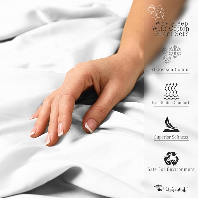 URBANHUT 800 Thread Count Egyptian Cotton Sheets California King Size, Long Staple Sheets Set for Cal King Bedding, 4 Pc Bed Sheet Sets, Luxury Hotel Sateen Sheets Fits 16" Deep Pocket - White