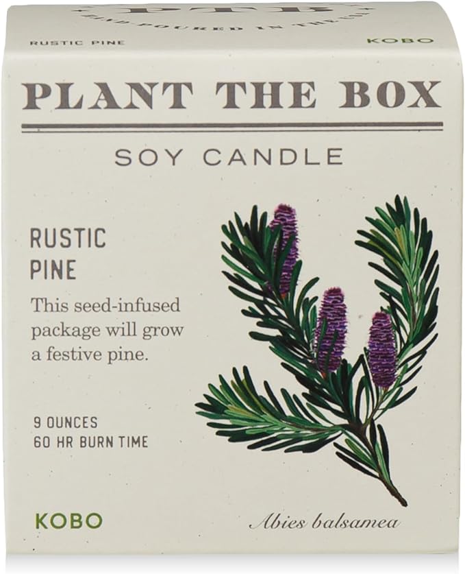 KOBO Rustic Pine Candle with Plantable Box (9 oz) | Plant The Box Collection, 100% Pure Soy Wax Candles | Hand-Poured in USA | Long Lasting 60 Hour Burning Candles | Scented Candles for Home