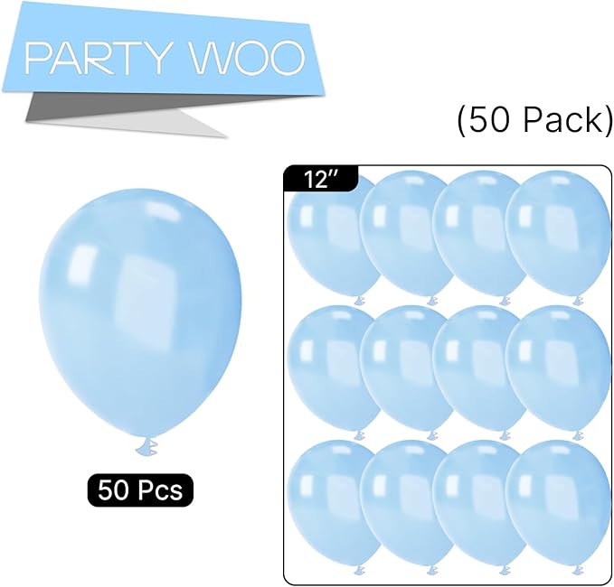 PartyWoo Light Blue Balloons 50 pcs 12 Inch Pearl Baby Pastel Sky Aqua Blue Balloons for Graduation Baby Shower Gender Reveal Weddings Under the Sea Birthday Party Decorations Blue-Z02