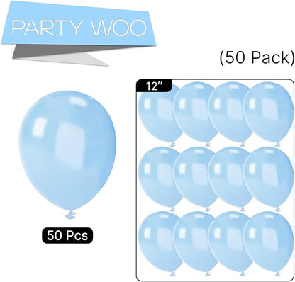PartyWoo Light Blue Balloons 50 pcs 12 Inch Pearl Baby Pastel Sky Aqua Blue Balloons for Graduation Baby Shower Gender Reveal Weddings Under the Sea Birthday Party Decorations Blue-Z02