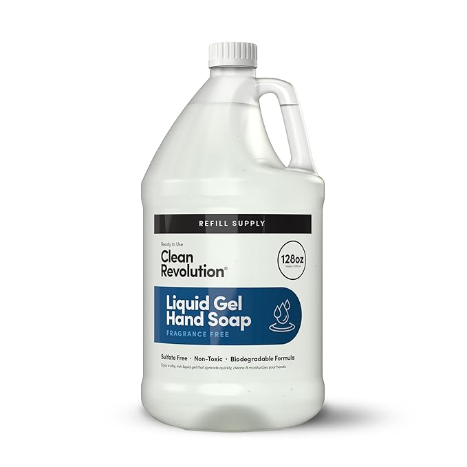 Clean Revolution Liquid Gel Hand Soap, Silky Rich Liquid, Quick Lather, Fast Rinsing, (Fragrance Free) 128 Fl Oz