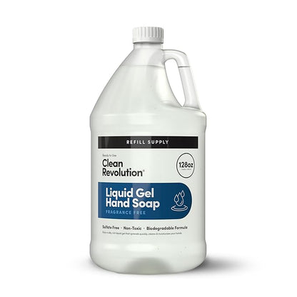 Clean Revolution Liquid Gel Hand Soap, Silky Rich Liquid, Quick Lather, Fast Rinsing, (Fragrance Free) 128 Fl Oz