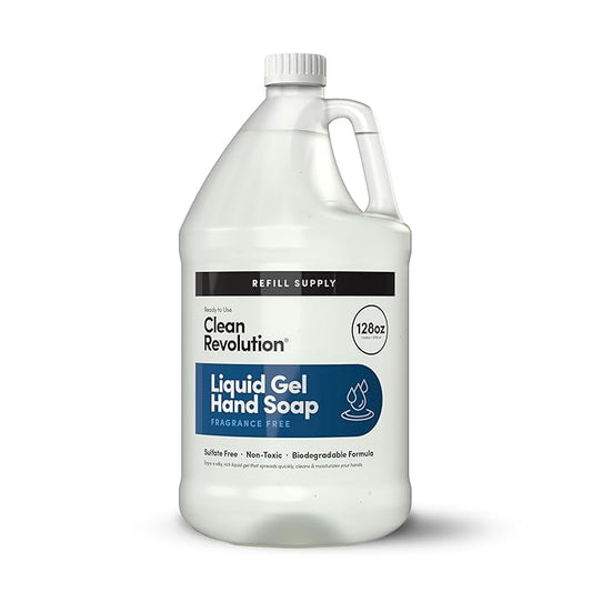 Clean Revolution Liquid Gel Hand Soap, Silky Rich Liquid, Quick Lather, Fast Rinsing, (Fragrance Free) 128 Fl Oz
