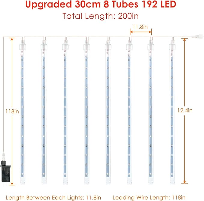 2 Pack Christmas Decorations Lights Outdoor, Extendable Meteor Shower Lights with Timer, Total 384LED 30cm 16 Tubes Indoor Outdoor Snow Cascading String Light for Xmas Party Yard Decor (Red and Green)