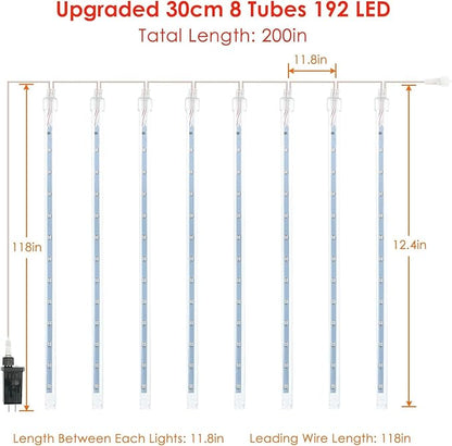 2 Pack Christmas Decorations Lights Outdoor, Extendable Meteor Shower Lights with Timer, Total 384LED 30cm 16 Tubes Indoor Outdoor Snow Cascading String Light for Xmas Party Yard Decor (Red and Green)
