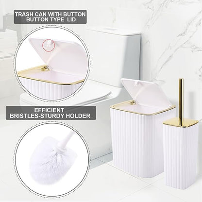 Bathroom Accessories Set- 25PC White Bathroom Set, Bathroom Set with Shower Curtain and Rugs, Pink Shower Curtain Set, Soap Dish & Trash Can