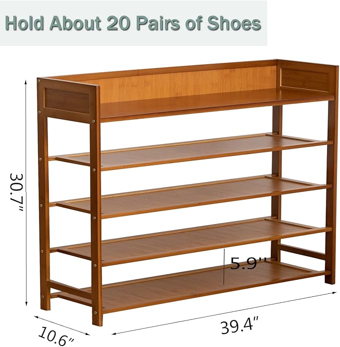 latifolia Shoe Rack, 5-Tier Bamboo Shoe Rack Organizer for Entryway Hallway, Brown(39.40''L)