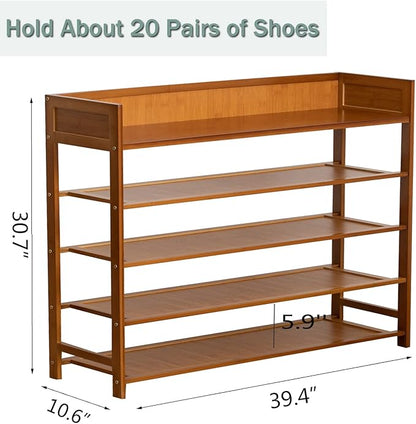 latifolia Shoe Rack, 5-Tier Bamboo Shoe Rack Organizer for Entryway Hallway, Brown(39.40''L)
