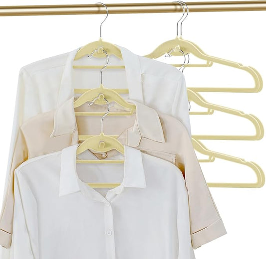 Velvet Clothing Hangers Slim Stackable Non-Slip Beige Suit Hanger Space Saving Clothes Hanger Heavy Duty Adult Hangers with 360°Swivel Hook Pack of 20