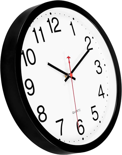 Foxtop Black Wall Clock Silent Non-Ticking 12 Inch Quartz Battery Operated Round Analog Wall Clock for Classroom School Office Living Room Bedroom Home