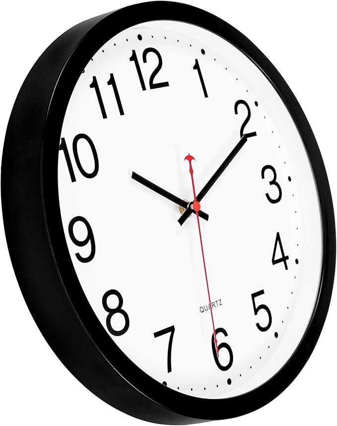 Foxtop 2 Pack Black Wall Clock, 12 Inch Silent Non Ticking Quartz Battery Operated Round Analog Wall Clock for Classroom School Office Living Room Bedroom Home