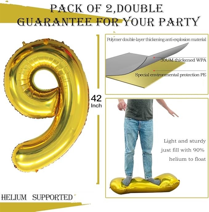 GOER Number 29 Balloons for 29th Birthday Party Decorations,42 Inch Jumbo Foil Helium 92 Balloons for 92nd Birthday Party Decoration (Gold)
