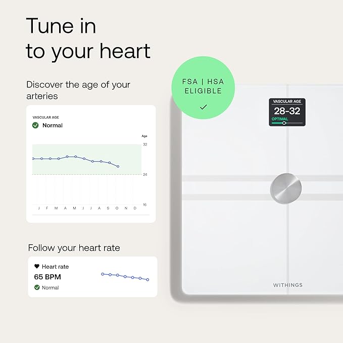WITHINGS Body Comp - Scale for Body Weight and Complete Body Analysis, Wi-Fi & Bluetooth, Baby Weight Scale, Digital Scale, Accurate Visceral Fat, Heart Health, Scales Compatible with Apple, FSA/HSA