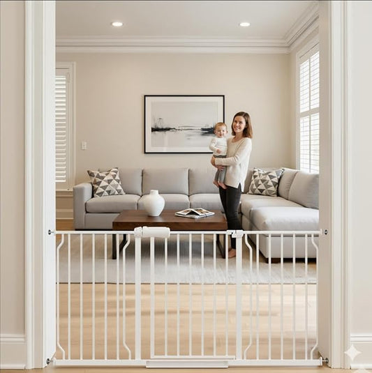 57.5-62 Inch Extra Wide Baby Gates for Stairs Doorways Pressure Mount No Drill Dog Pet Gate Automatic Close Child Safety Gate for Toddler Kids Pets