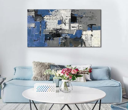 Large Abstract Wall Art for Living Room - Blue Grey and White Print Paintings -Framed Modern Canvas Artwork Decor for Bedroom Bathroom Office – Large 20"x40" Textured Artwork, Ready to Hang