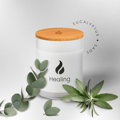 Natur IX Soy Healing Candle for Cleansing, Energy Renewal | Aromatherapy with Eucalyptus, Pine, Sage & Mint | 50 Hour Burn, Meditation & Spiritual Healing Candle with Wood Lid Base, Gift Ready 8.5 oz