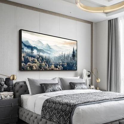Wapluam Wall Art For Living Room Large Abstract Canvas Wall Decor For Office Fog Forest Landscape Wall Paintings Stretched and Framed Pictures Artwork Modern Bedroom Black Framed Home Decoration