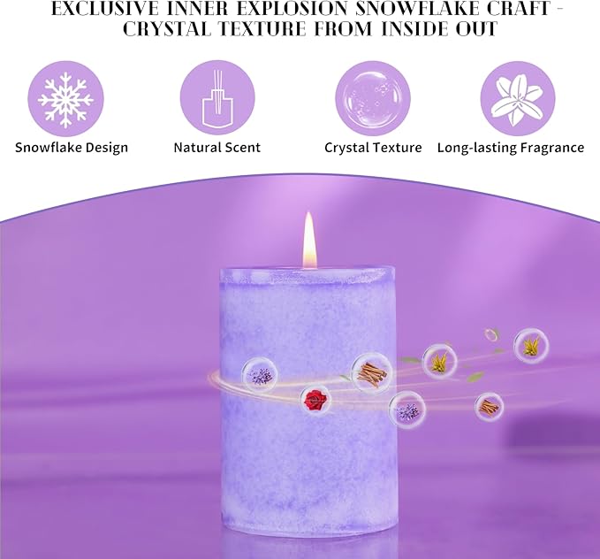 4 Pcs Purple Lavender Scented Pillar Candles, 60 H Long Burning, Natural Essential Oils,2.8x4in Non-Toxic & Smokeless,Calming Aromatherapy for Bedroom Sleep Aid/Bath SPA/Office Stress Relief
