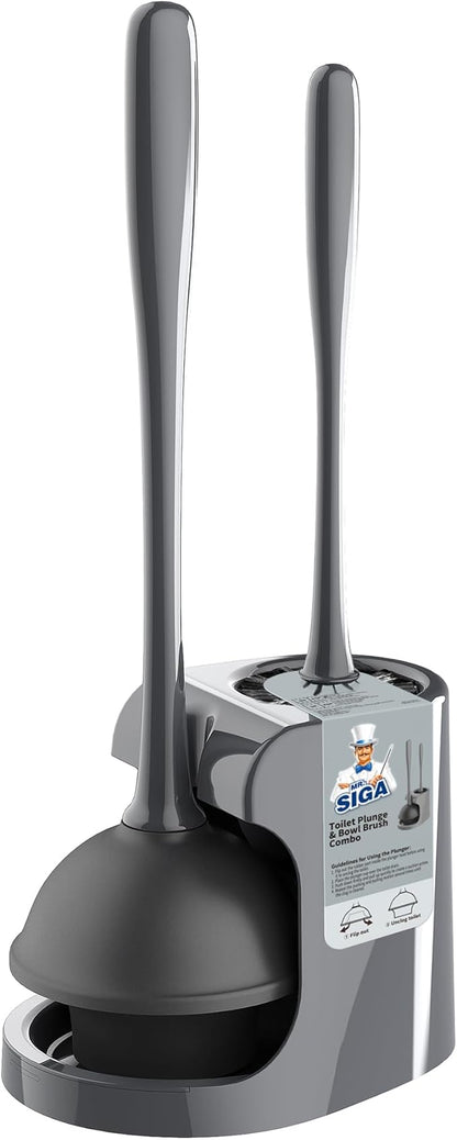 MR.SIGA Toilet Plunger and Bowl Brush Combo for Bathroom Cleaning, Gray, 1 Set