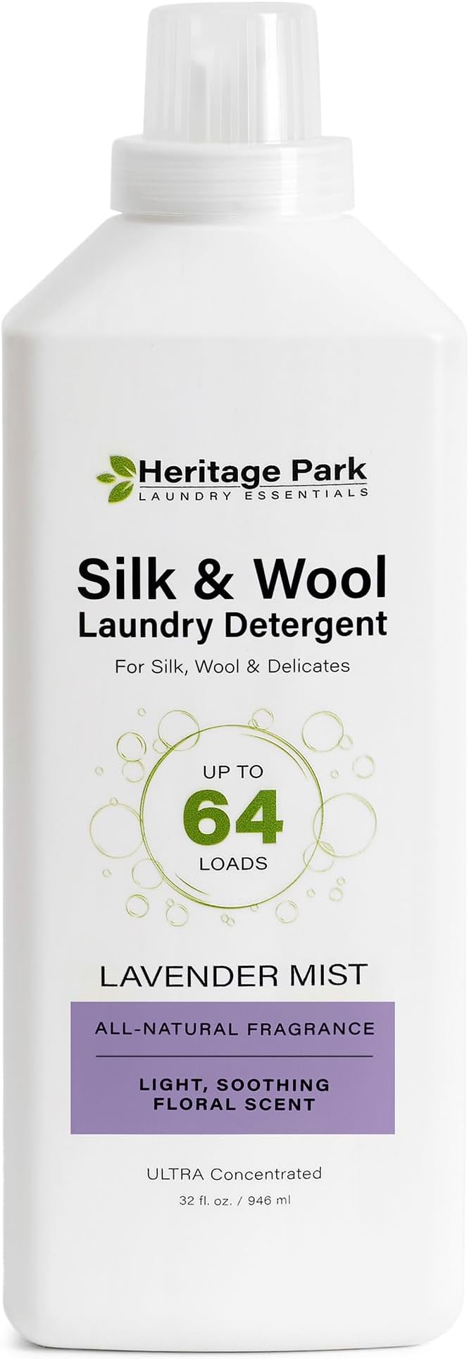 Heritage Park Silk & Wool All-Natural Lavender Mist Scent, pH-Neutral Laundry Detergent – Enzyme-Free, Concentrated Up to 64 loads (32 fl oz)