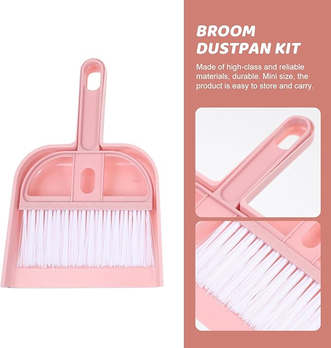 Handheld Mini Broom and Dustpan Set, 6pcs Desktop Cleaning Brush Kit for Pet Hair and Household Debris, Small Brooms with Dust Pans in Pink, Green, and Blue for Home and Office Use