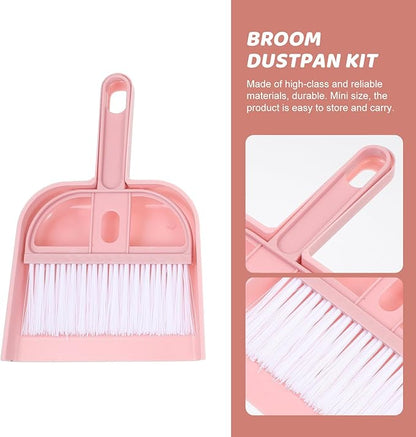 Handheld Mini Broom and Dustpan Set, 6pcs Desktop Cleaning Brush Kit for Pet Hair and Household Debris, Small Brooms with Dust Pans in Pink, Green, and Blue for Home and Office Use