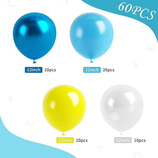 Yellow Blue Clear Balloon, 60 Pcs 12 Inches Metallic Blue Cartoon Theme Balloon Garland Arch Kit for Kids Baby Shower Anniversary Engagement Birthday Wedding Graduation Party Decorations
