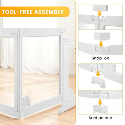 WICHEMI Portable Dog Playpen with Double Door Lock, 23.6" H Puppy Play Pen for Indoors, Portable Playpen with Suction Cup for Puppy Cat Rabbit Ferret, 12 Panels White