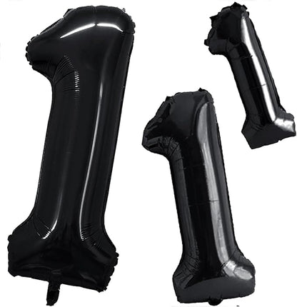 GOER Black Foil Balloons Number 1,Huge Number Balloons for 1st Birthday Party Supplies Anniversary Decorations (3 pcs,42 inch,32 inch,16inch)