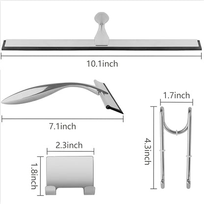 peafowl Shower Squeegee Stainless Steel Bath Squeegee for Shower Glass Doors Bathroom Windows Kitchen Mirror and Car Glass with Hooks Holder (10 inch, Brushed Silver)