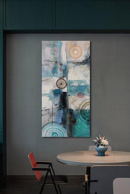 Acocifi Large Abstract Wall Art Turquoise Grey Teal Canvas Textured Painting Modern Geometric Picture, Vertical Artwork Framed for Living Room Bedroom Bathroom Hallway Office Home Decor 58x29