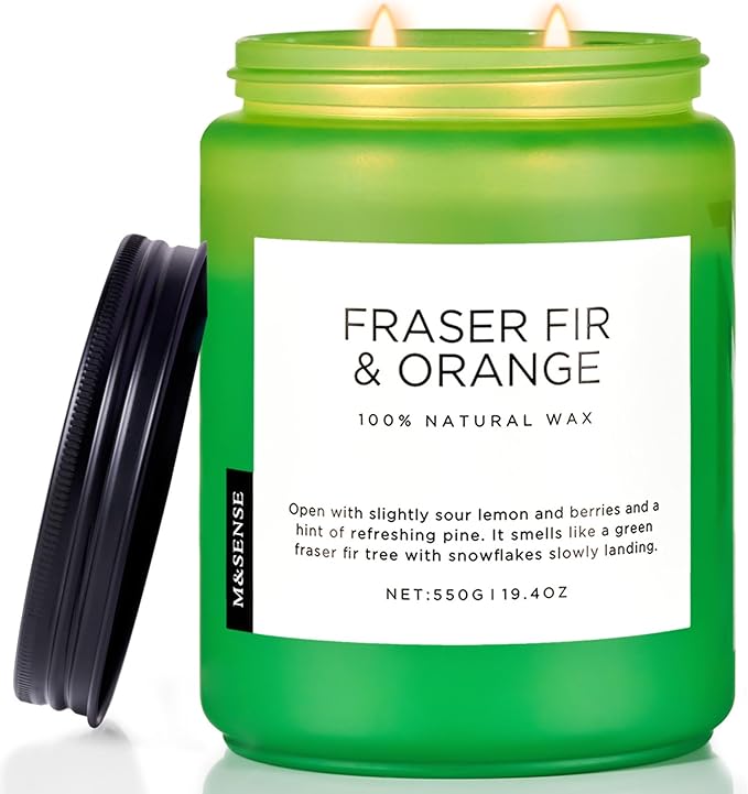 M&SENSE Frasier Fir Pine Scented Candles Large Candle for Home 19.4oz 110 Hour Clean Non Toxic Long Lasting Organic Natural Soy Wax Highly Scented Holiday Candle Gifts for Home Decor
