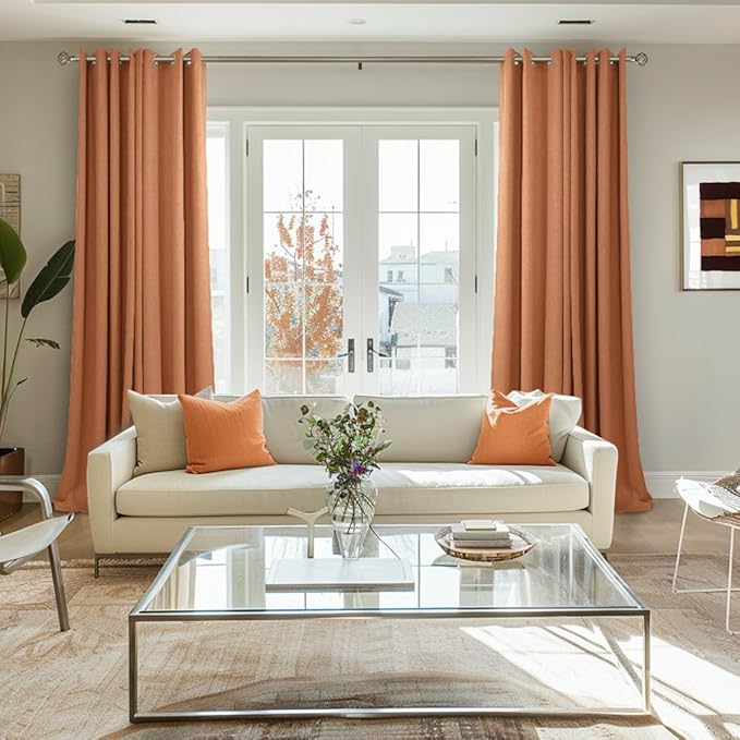 BGment Burnt Orange Linen Curtains for Living Room 84 Inch Length, Rust Terracotta Window Treatments Grommet Light Filtering Drapes Rustic Privacy for Bedroom, Each 52 Inch Wide