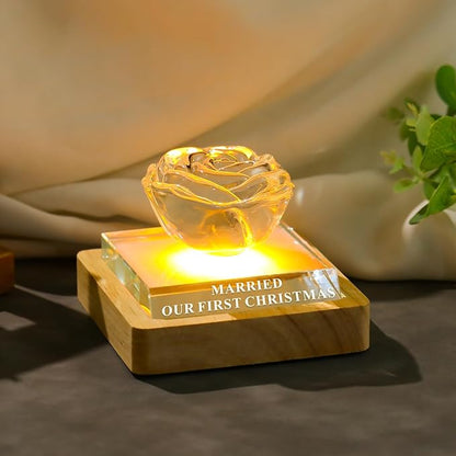 Christmas Wedding Gifts for Couples-Crystal Rose, Mr & Mrs Wedding Gift, Best Decoration Memorial Gift for Bride & Groom (Our First Christmas Married）