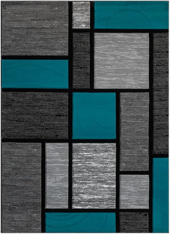 Ultra Soft Area Rug Hand Carved - Modern Abstract Design for Indoor Living Room & Bedroom - Stain Resistant, Easy to Clean - (5x7, Turquoise)