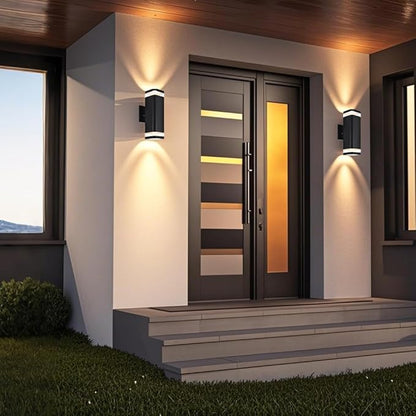 LED Outdoor Wall Sconce, Dusk to Dawn Outdoor Lighting Fixture, Modern Up Down Porch Lights ETL Listed, Aluminum Exterior Wall Lights for Garage Door,House,Patio 2 Pack