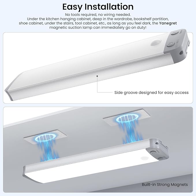 Under Cabinet Lights 3-Pack, 8.3 Inch Motion Sensor Light Indoor,USB-C Rechargeable 1500mAh Magnetic & Dimmable 30 LEDs Cool White for Kitchen, Closet, Hallway